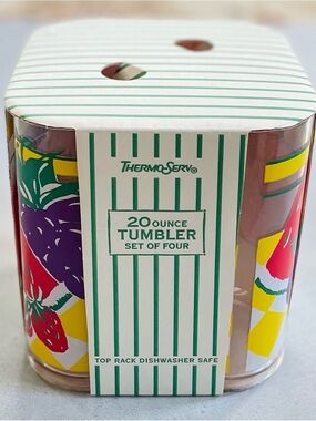 4 Vintage New In Box Thermo Serv Fruit Tumblers Plastic 20oz Summer Picnic